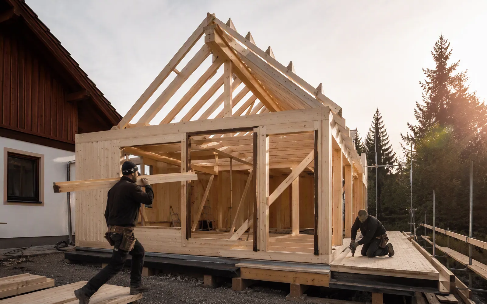 Moderne tragende Holzkonstruktion im Holzbau